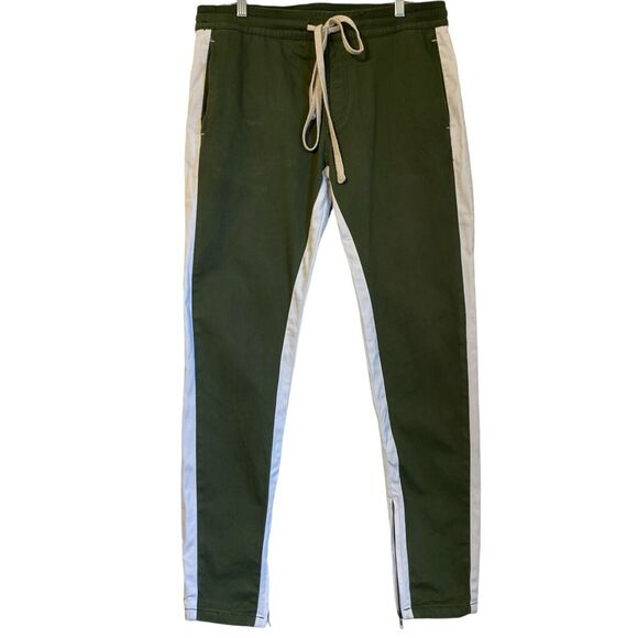 KDNK Jogger Pants Men XL Green Side Stripe Zip Ankle Tie Waist Y2K Sporstwear - Picture 1 of 7